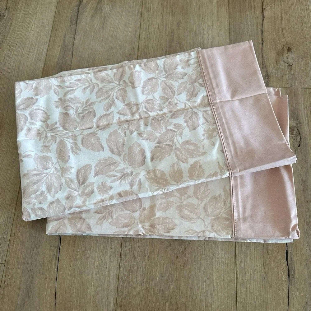 VTG‎ New Set 2 Standard Pillowcases Pale Pink Leaf Print JC Penney Cotton Blend